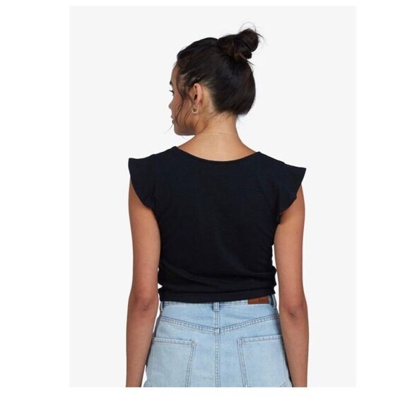 Roxy Flirty Vibe Flutter Sleeve Black Top Size XS New - Picture 2 of 7